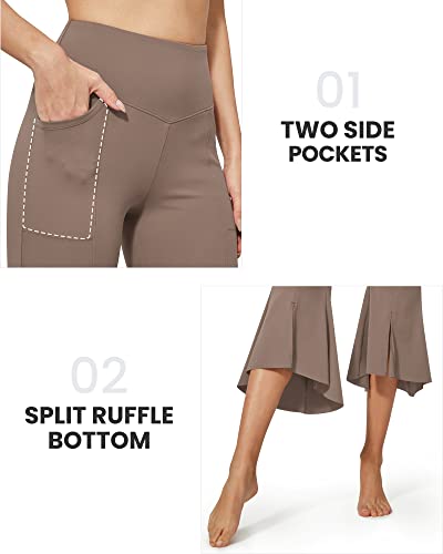 Image of G4Free Capri Pants for Women Stretch Yoga Dress Pants with Pockets Ruffle Bell Bottom Athletic Work Leggings