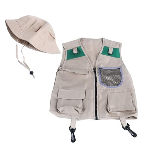 Psdndeww Chaleco De Explorador Sombrero Disfraz Safaris En Patio Trasero Chaleco Carga Actividades Aire Libre Aventuras Equipo Campamento Disfraz Kit Exploración Para Niños