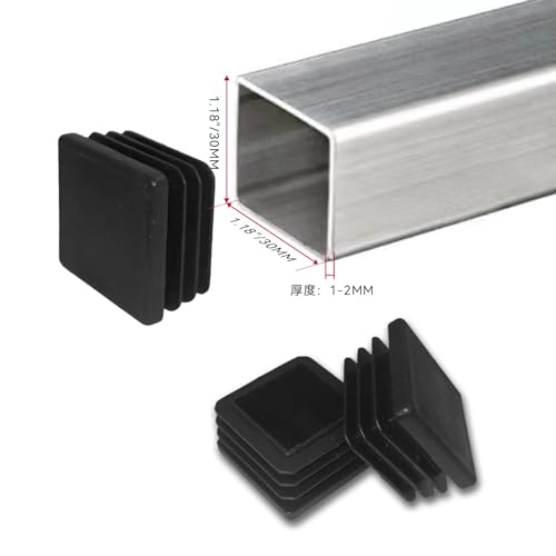 Image of 32 Pcs 1-1 /4 inch Square Tubing End Caps, Plastic End Caps Insert Finishing Plug for Chair Legs, Pipe Post, Table Legs (Black, 30x30mm)