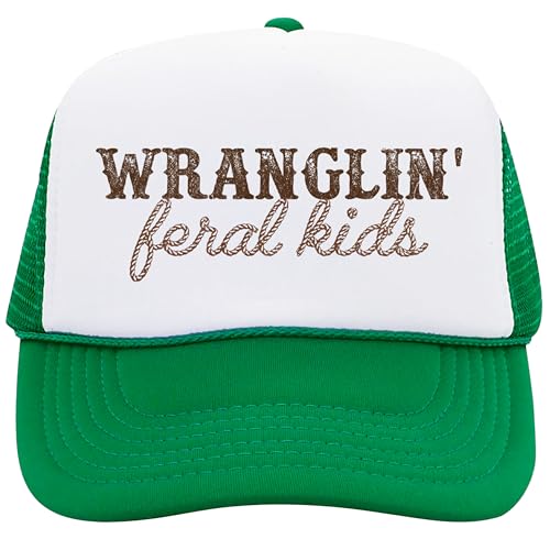 Image of Olive Loves Apple Wranglin' Feral Kids Trucker Hat for Mom and Dad Funny Western Style Cap for Women and Men