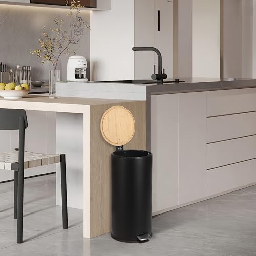 Papelera GAOMON de 30L con tapa bambú soft-close negra miniatura 6