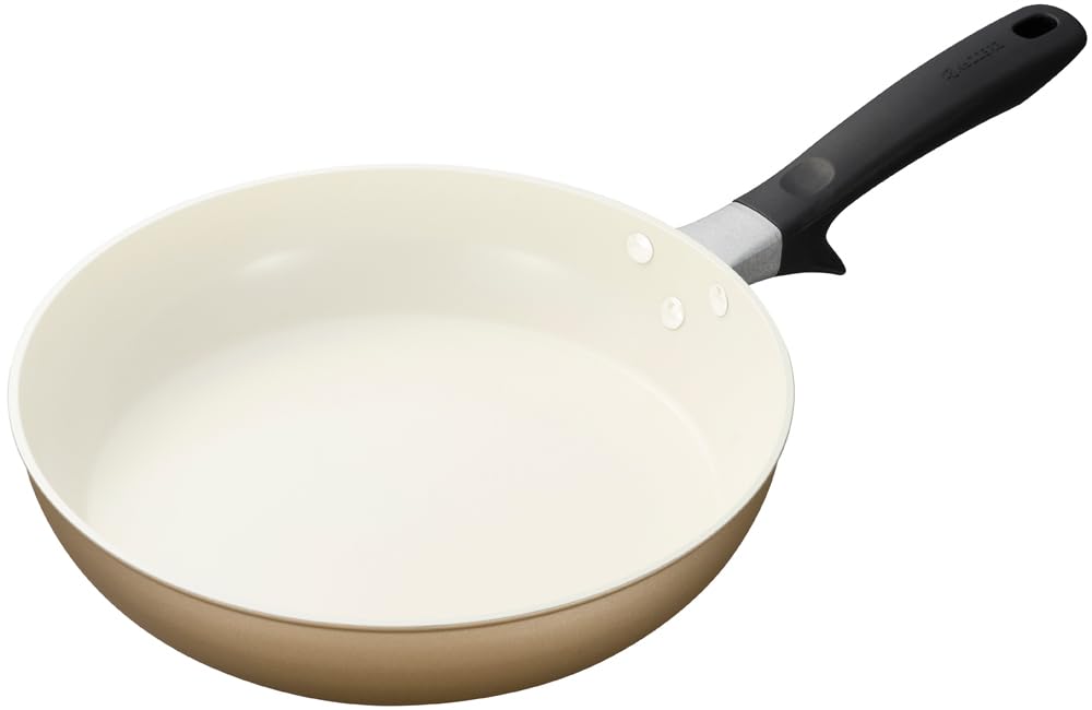 Kyocera Cerabrid PFAS Lead Cadmium Fluorine Free Ceramic Processing Frying Pan 11.0 inches (28 cm) IH Gas Compatible, Non-Stick Oil-Used, Less Than Medium Heat, Beige CF-28C-WBG