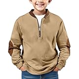 Boys Long Sleeve Shirts Kids Quarter Zip Sweatshirt Soild Casual Pullover Shirt Outdoor Fall Clothes for Teen Boy Khaki Boy Polo Shirt 14-15 Years