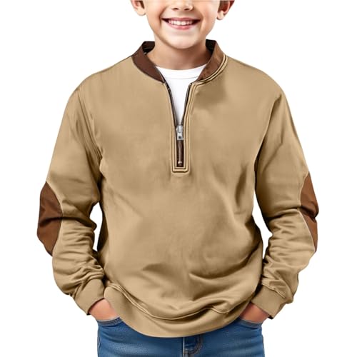 Boys Long Sleeve Shirts Kids Quarter Zip Sweatshirt Soild Casual Pullover Shirt Outdoor Fall Clothes for Teen Boy Khaki Boy Polo Shirt 14-15 Years