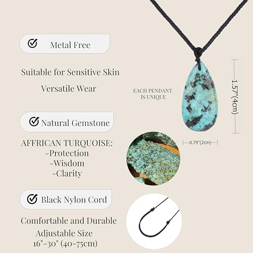 COAI Adjustable Nylon Cord Crystal Necklace for Men Women, Teardrop Pendant African Turquoise Necklace for Men Women3