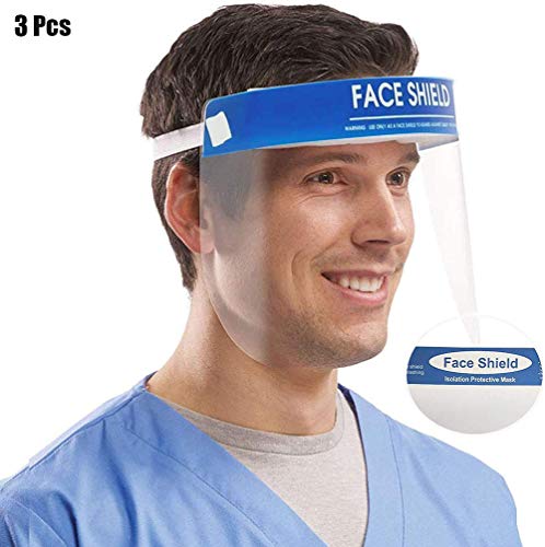 Preisvergleich Produktbild MEYLEE Gesichtsschutzmaske, Leichte Kunststoff Einstellbare Transparent Face Shield mit Gummiband und Komfort-Schwamm zu verhindern Saliva, Droplet, Pollen und Staub,3 Pcs