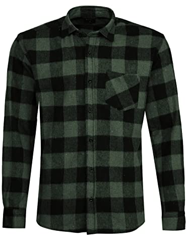 Kayhan Chicago - Camisa para hombre de corte regular para hombre, camisa de manga larga para hombre, camisa a cuadros, camisa informal de franela, tallas S-6XL, E05 Green Black, S Cover