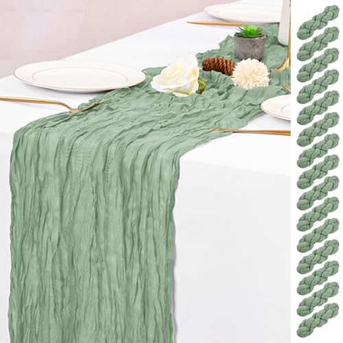 15 Pack Sage Green Table Runner 17 x 108inch Cheesecloth Table Runner Boho Gauze Table Runners Rustic Sheer Fabric Cheese Cloth Table Runners for Wedding Party Bridal Shower Farmhouse Home Decor