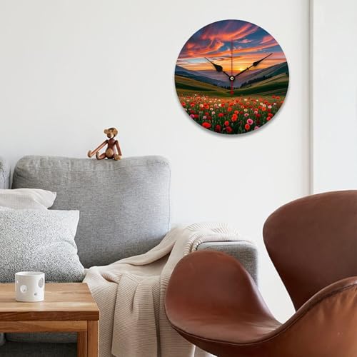 Horloge murale moderne en bois au motif poétique de coucher de soleil