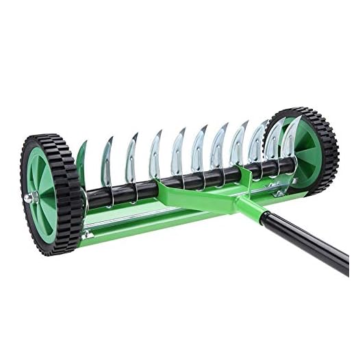 Yosoo Garden Lawn Aerator Roller, Heavy Duty Steel Outdoor Garden Lawn Aerator with Long Handle Spike Type and 44CM Lawn Aerator Head