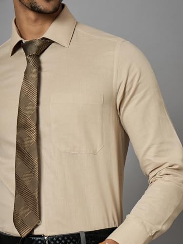 Image of LOUIS STITCH Mens Beige Cotton Linen Full Sleeves Regular Fit Formal Shirt (US402-S1-BERF)
