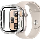 BOOLINN 可兼容 アップルウォッチ カバー 46mm 45mm 44mm 42mm 41mm 40mm 対応 アップルウォッチ 本体 ダブルダイヤモンド ガラスフィルム付 超薄型 PC+ガラス素材 高透過率 キズ防止 全面保護 apple watch カバー Series 11/10/9/8/7/SE3/SE2/SE/6/5/4(40mm，ダイヤモンド・スターライト)