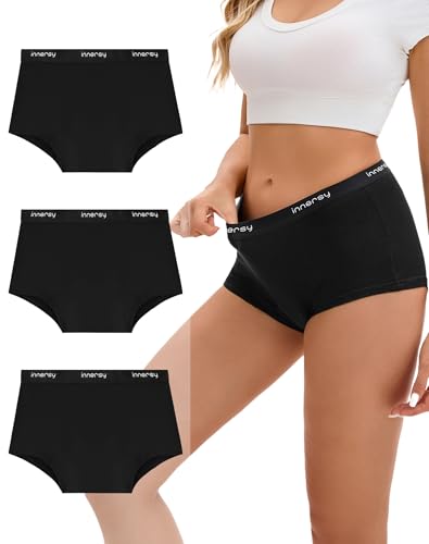 INNERSY Womens Period Boxers Underwear Leak Proof Menstrual Boy Shorts Panties 3-Pack(Black Large)