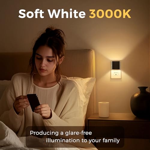 Image of L LOHAS LED Night Light 2 Pack, Night Lights Plug into Wall, Dusk to Dawn Sensor, Soft White 3000K, 0-100LM Adjustable Brightness, Dimmable NightLight for Bathroom Hallway Kitchen