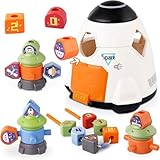 PLUSPOINT Spaceship Shape Sorting Toys,All In 1 Rocket ,Stacking & Building Blocks,Lacing Beads Stacking Tower Playset Skills Developmental Astronaut Toys Gift For 2+ Year Kids Toddlers,Multicolor