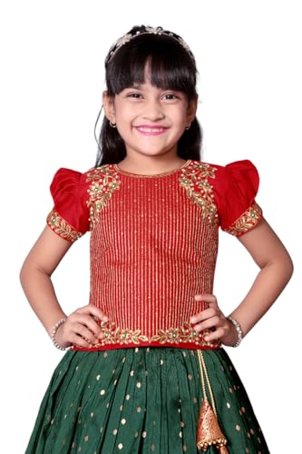 Image of Wommaniya Impex New south Indian traditional pattu pavadai Jecquard Lehenga choli for girls dress