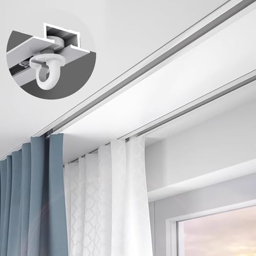 Tringle à rideau invisible réglable de 0,9 à 3 m pour cloisons de pièce et traitements de fenêtre – Design blanc élégant pour décoration de maison et de bureau