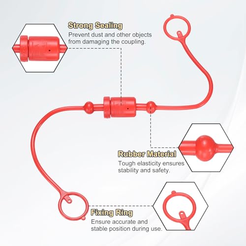 Image of HARFINGTON 2Sets 1 /4 Hydraulic Hose Dust Cap and Plug Kit, ISO-A Male Dust Cap & Female Plug Cover Quick Disconnects Air Coupler Cover Port Plug Fittings with Retention Ring, Red /Yellow