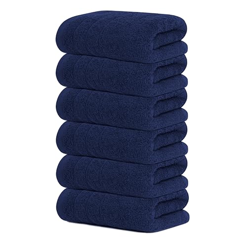 Tens Towels Pack of 6 Hand Towels, 100% Cotton, Lighter Weight, Quick to Dry, 16 x 28 Inches, Super Soft & Absorbent, Perfect for Bathroom & Kitchen, Navy