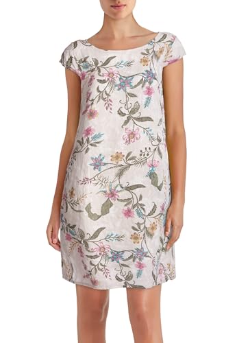 PEKIVESSA Leinenkleid Knielang mit Blumen-Print Kurzarm Beige 46 (3XL)