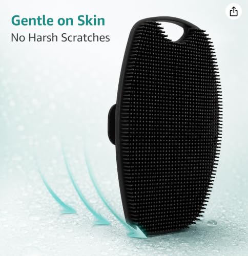 Image of Silicone Body Scrubber for Bath | Soft Exfoliating Shower Scrubber with Lather Boosting Bristles | Deep Cleansing Exfoliator with Non-Slip Handle | Hygienic Bath Brush for Men & Women