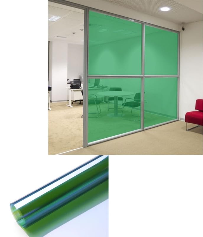 Image of CREON One Way Window Film, Privacy Window, UV Blocking, Non-Adhesive Static Cling Heat Control Reflective Glass Film for Home and Office 20x180 (Inch), Green- Film