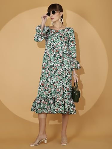 Image of Sheetal Associates Women's Casual Flared Sleeve Crepe Floral Fit and Flare Dress
