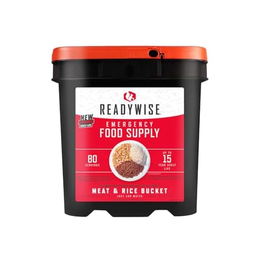 ReadyWise, 80 Portioner, Hink med Kött och Ris, Rostad Nötkött och Kyckling, Grab & Go Matpaket, Frystorkat, Upp till 15 Års Hållbarhet, Nödmat