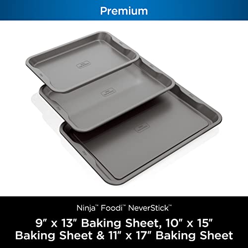 Ninja B33003 Foodi NeverStick Premium 3-Piece Baking Sheet Set, Nonstick, Oven Safe up to 500⁰F, with 9 x 13 inch Sheet, 10 x 15 inch Sheet & 11 x 17 inch Sheet, Dishwasher Safe, Grey - Image 7