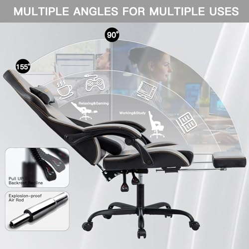 Video Gaming Chair with Footrest, Ergonomic Gamer Chair with Lumbar Support, Height Adjustable Swivel Racing Gaming Massage Chair, Reclining Computer Office Desk Chair for Adults - Image 5