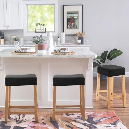 Image of YISUN Stool Covers Rectangle - 4 Pack Stretch Waterproof Saddle Seat Cover Counter Bar Stools Bar Chairs Covers Kitchen Island Chairs Cushion Protector
