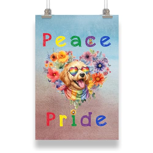 Ninety3POD Peace Love Pride Goldendoodle with Rainbow Sunglasses LGBT LGBTQ+ Portrait Poster Doodle Dog Lover Gifts Idea Wall Art Home Decor - 004