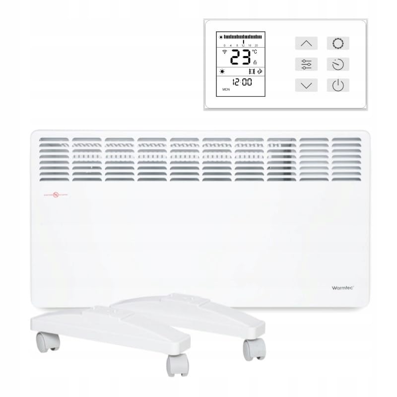 WARMTEC Convector Radiador Eléctrico 2000 W | Calefactor con control WiFi, pantalla LCD y clase de protección IP24 | Radiador Bajo Consumo de pie o de pared | Blanco