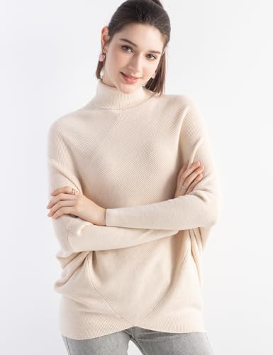 Women's Merino Wool Blend Oversized Sweater 2025 Fall Winter Trendy Turtleneck Batwing Sleeve Knit Pullover Sweater4