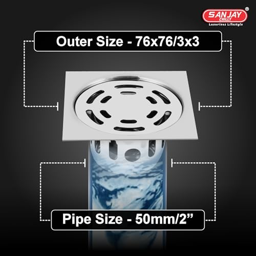 Image of Floor Drain Cockroach Trap for Bathroom 304 SS Grade Kitchen Washbasin Bathtub Sink Safety from Insects Anti Locking System (Square Ringo 3 x 3 INCH Silver)