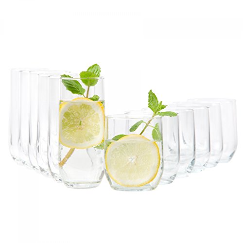 Van Well 12-TLG. Gläserset Bella | 6 Wasser Trink-Becher + 6 Long-Drink Partygläser | 310 ml | Tumbler aus Glas | Gastro