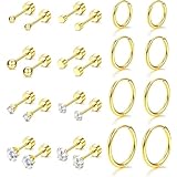 オラジオ 12ペア ピアス セット スタッドピアス 20g リングピアス レディース 軟骨ピアス メンズ 20g つけっぱなし ピアス ファーストピアス ステンレス ジルコニア 金属アレルギー対応 (ゴールド)