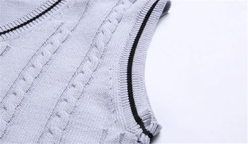 Men's V-Neck Knit Sweater Vest Solid Color Waistcoat Sleeveless Cable Knit Winter Fashion Tops4