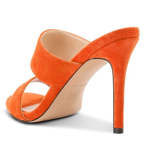 Image of NobleOnly Womens Round Open Toe Heeled Sandals Two Strap Stiletto High Heel Sandals Backless Dress Slip-on Mules Sandals 3.9 Inches Heels