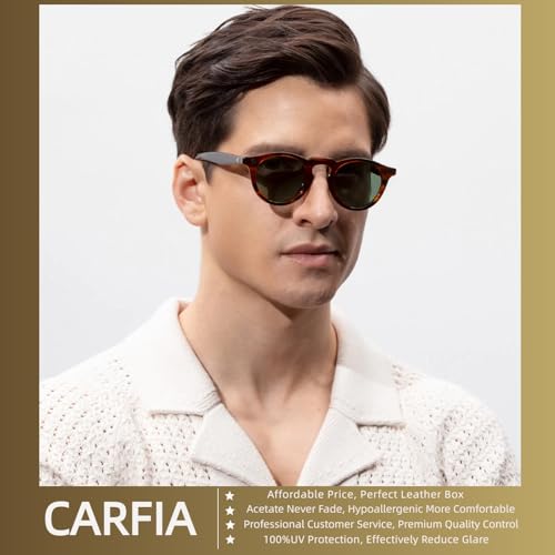 CARFIA Retro Men's Sunglasses Polarized UV400 Protection, Small Round Acetate Italian Luxury Style Driving Shades2