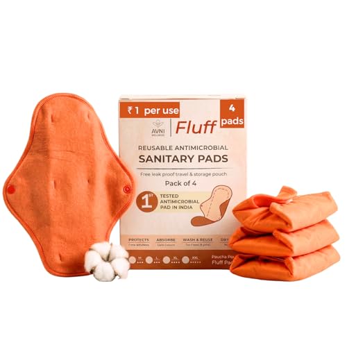 Image of Cloth Reusable Pads for Women & Girls - Fluff Reusable Cloth Pads | 3 Large Pad + 1 XL Pad + 1 Leak Proof Storage Pouch | For Heavy Flow Day and Overnight Use | Lasts Up To 2 Years | Highly Absorbent, Leak Proof, Lab Tested & Skin Friendly | Pack of 4