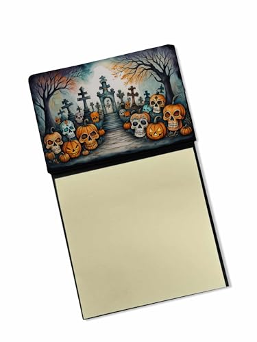 Caroline's Treasures Calaveras Sugar Skulls Spooky Halloween Sticky Note Holder Refillable Dispenser Self-Sticky Note Pads, Memo Pads Blank Desk Accessories