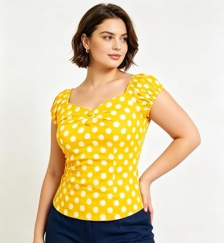 Image of YARN & INK Women's Rockabilly Tops 1950s Pinup Shirt Casual Off Shoulder Vintage Blouse