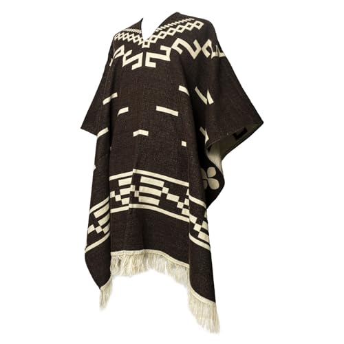 Handmade Alpaca Wool Poncho for Men, Western Andean Design, Thick, Soft and Warm, Artisan Made in Ecuador, Inspired by Clint Eastwood Brown2