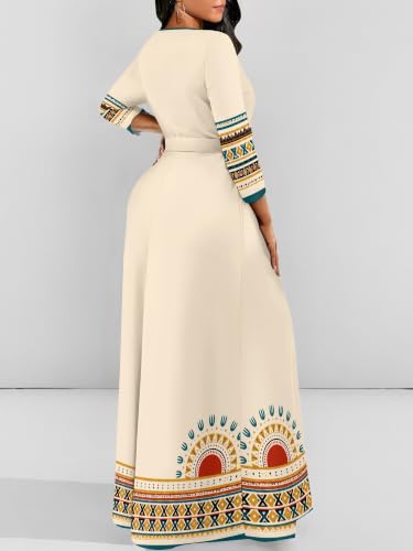 Image of Plus Size Maxi Dress for Women V Neck 3 /4 Sleeve Wrap Dress