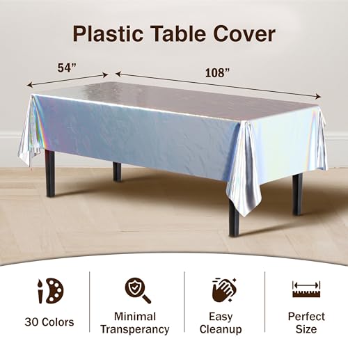 Image of Party Solids Iridescent Rectangular Plastic Tablecloth - 54x108 Inch, Pack of 24