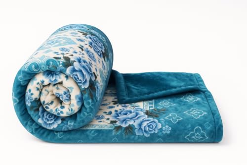 Image of VAS COLLECTIONS Plush Fleece Mink Blanket | 3.5 Kg, 700 GSM | Ultra Soft, Warm & Luxurious Heavy Blanket for Double Bed (Blue & Peach, 220x225 cm)