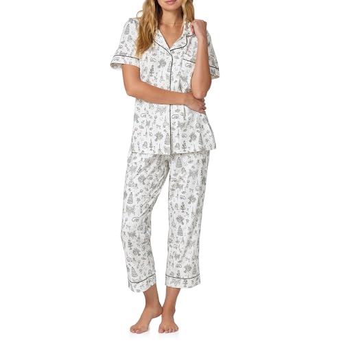 Image of Bed Head PJs Womens Matching Pajamas - Soft Organic Cotton Button Down PJ Shirt & Cropped Pants Set - Loungewear & Sleepwear