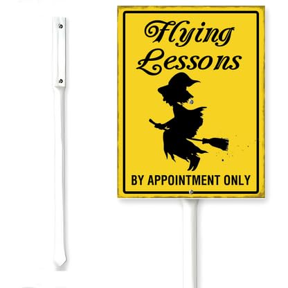Horienteeon Halloween Yard Sign With Stake Flying Lessons Witches Scary Boo Neighborhood Aluminium Street Business Home Farm Garden Porch Decor Outside Outdoor Lawn 6x4.6"