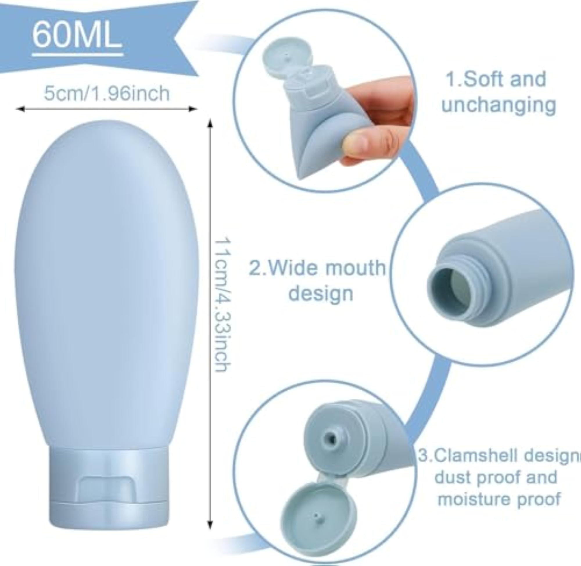 Travel Bottle Set, 60ml, Leak-Proof Toiletry Containers
